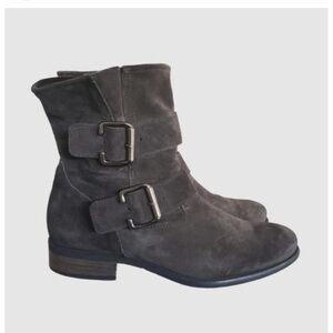Paul Green Austria Made Women's Size UK 4 US 6.5 Gray Suede Harness Biker Boots